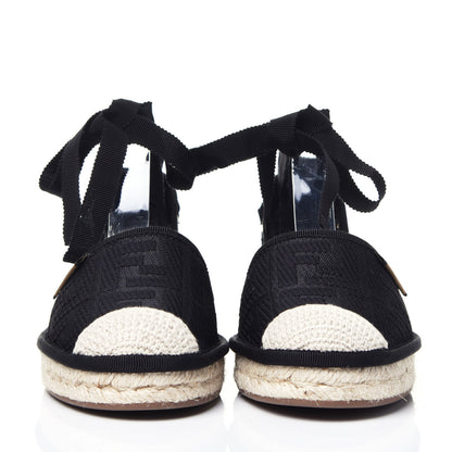 Fendi Canvas FF Embroidered Roma Ankle Wrap Flat Espadrilles 36 Black 2 of 13