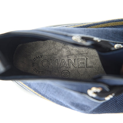 Chanel Fabric Lambskin Lace Up Cap Toe Sneakers 42 Navy Black 5 of 8