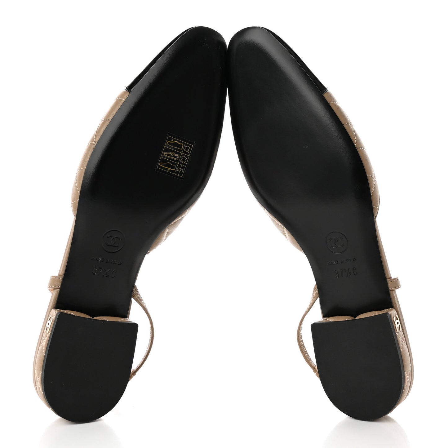 Lambskin Patent Cap Toe CC Slingback Flats 37.5 Beige Black