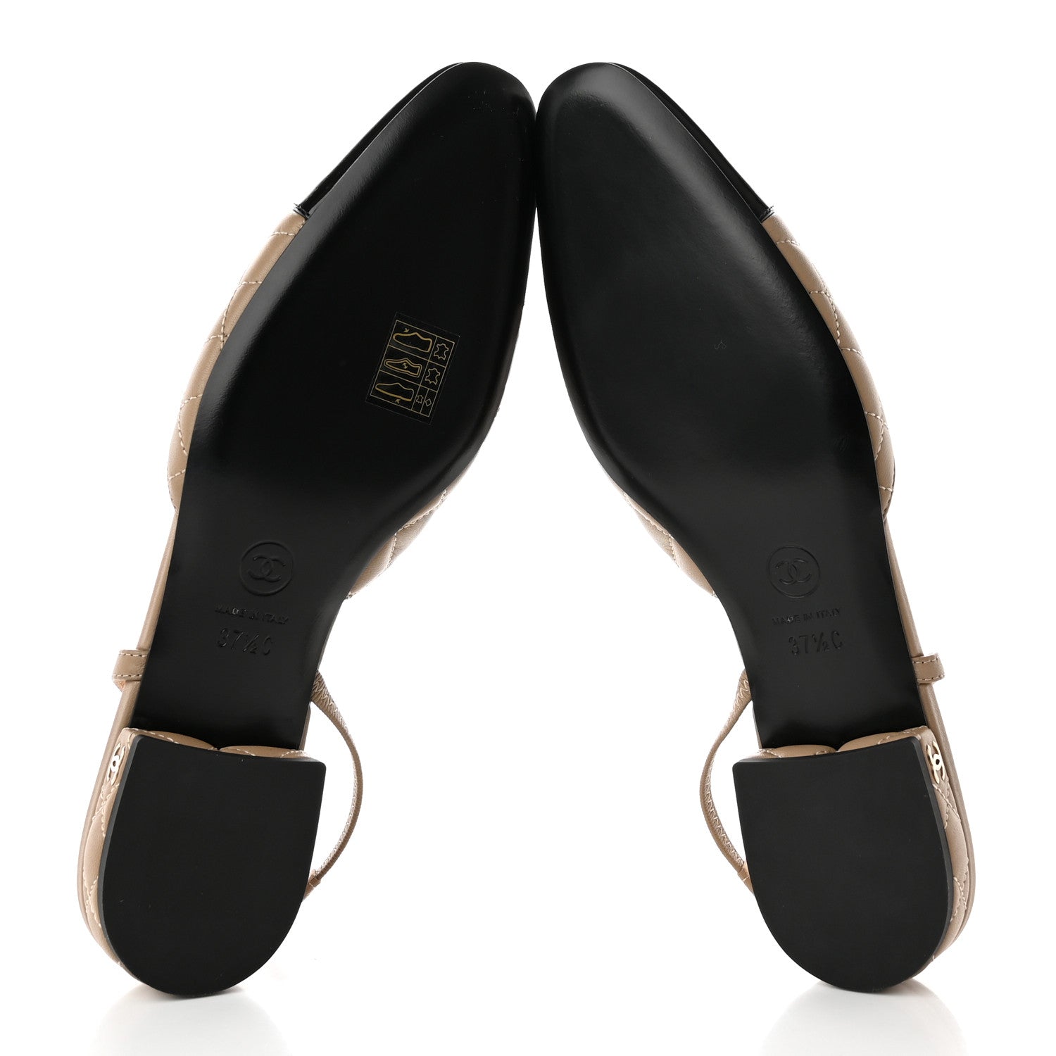 Chanel Lambskin Patent Cap Toe CC Slingback Flats 37.5 Beige Black 5 of 10