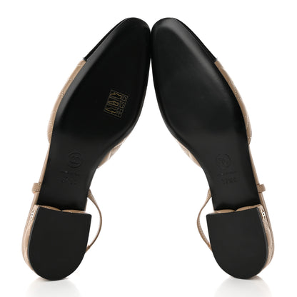 Chanel Lambskin Patent Cap Toe CC Slingback Flats 37.5 Beige Black 5 of 10