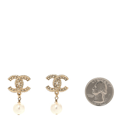Chanel Crystal Timeless CC Pearl Drop Earrings Light Gold 2 of 4