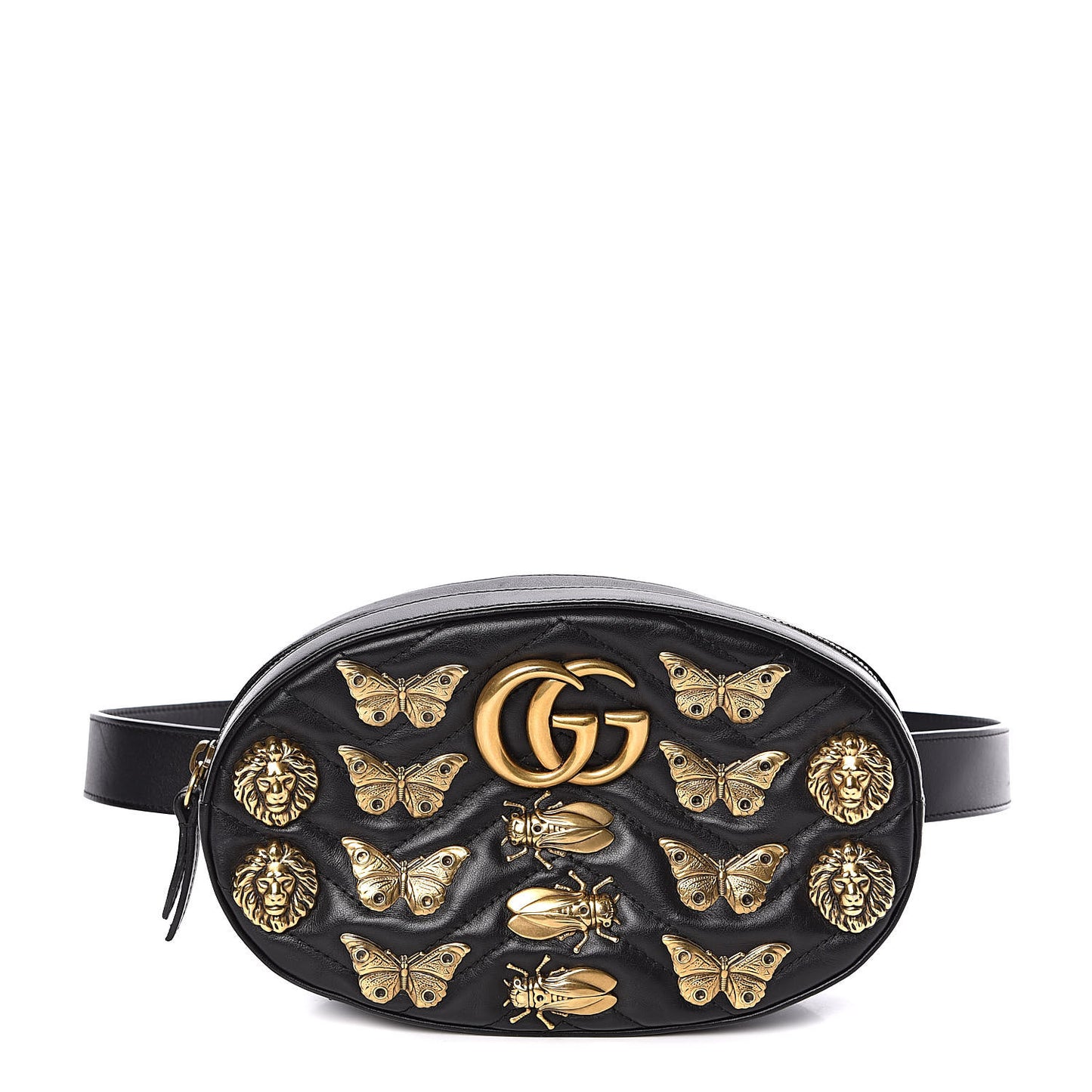 Calfskin Matelasse Animal Studs GG Marmont Belt Bag 100 40 Black