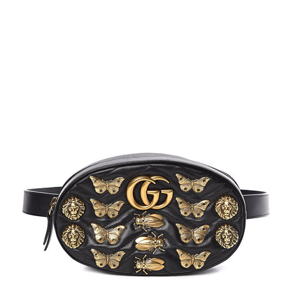 Gucci Calfskin Matelasse Animal Studs GG Marmont Belt Bag 100 40 Black 1 of 11