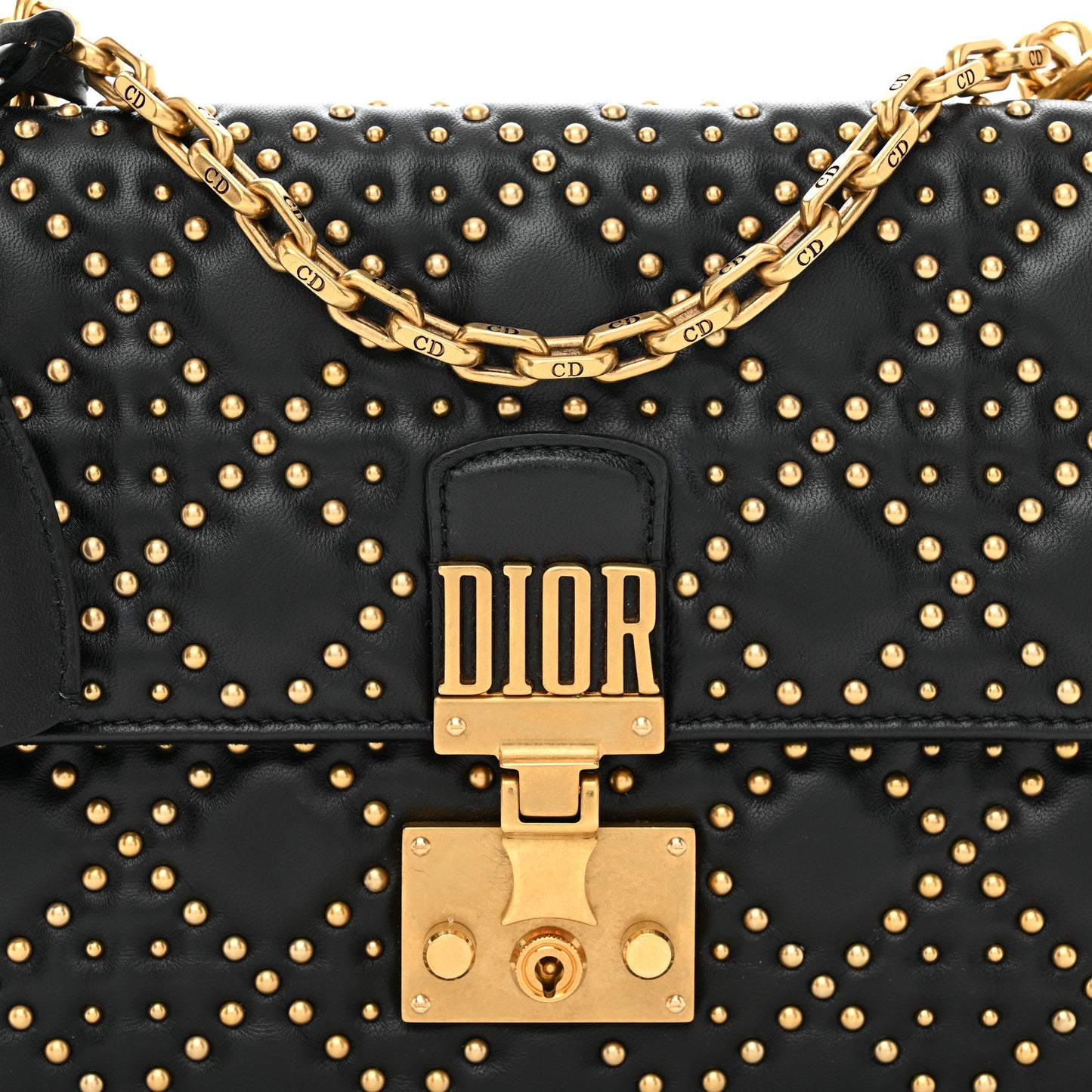 Lambskin Cannage Studded Large Dioraddict Flap Bag Black
