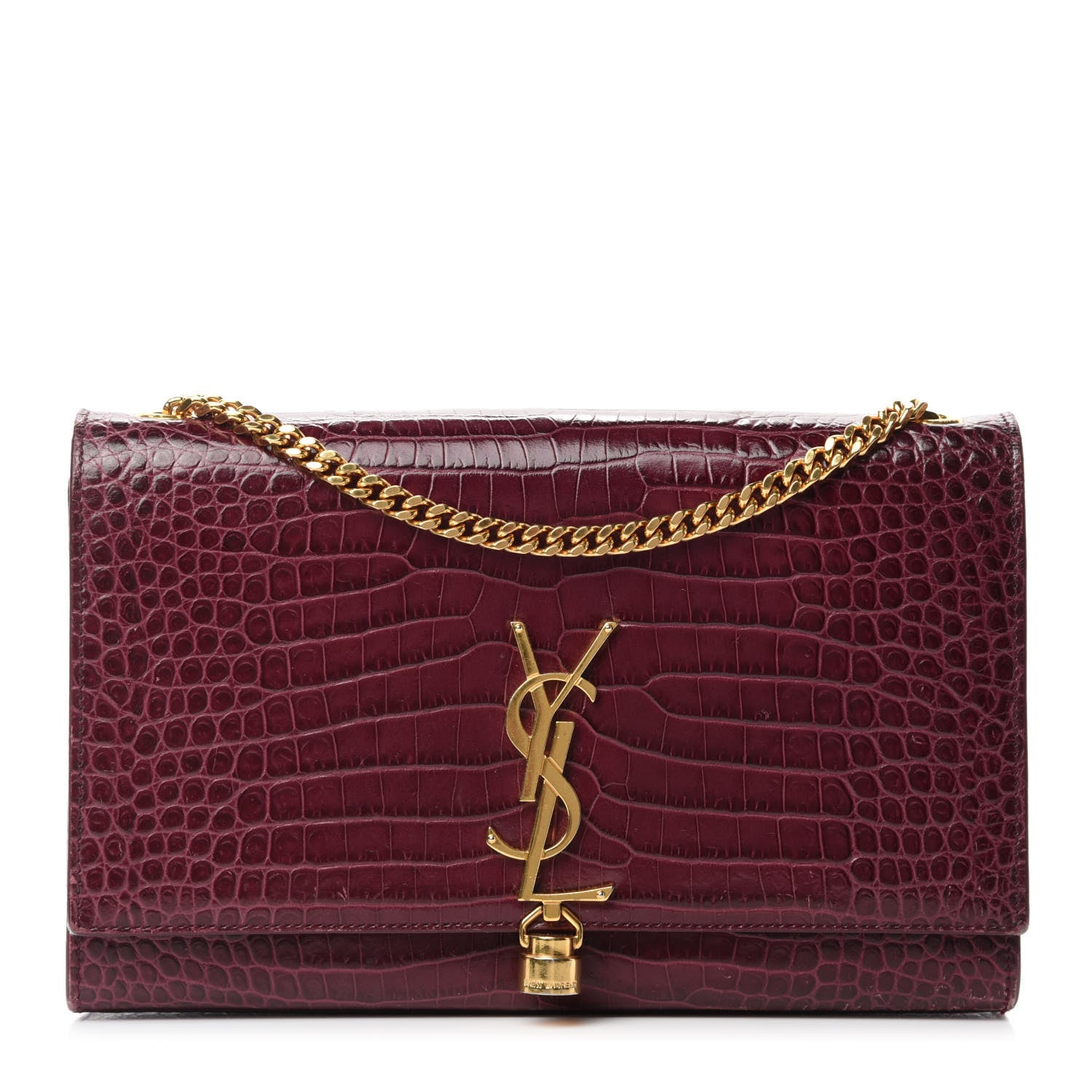 Saint Laurent Calfskin Crocodile Embossed Medium Classic Monogram Kate Tassel Satchel Dark Red 1 of 13