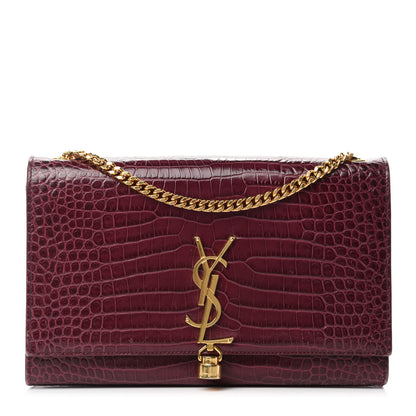 Saint Laurent Calfskin Crocodile Embossed Medium Classic Monogram Kate Tassel Satchel Dark Red 1 of 13