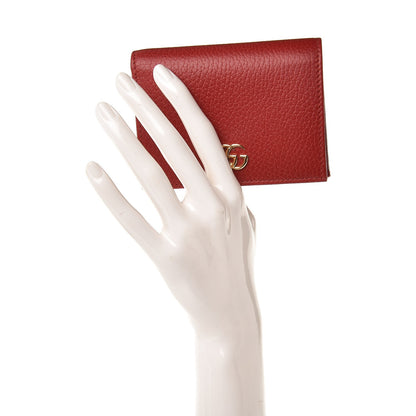 Gucci Pebbled Calfskin GG Marmont Card Case Hibiscus Red 2 of 8