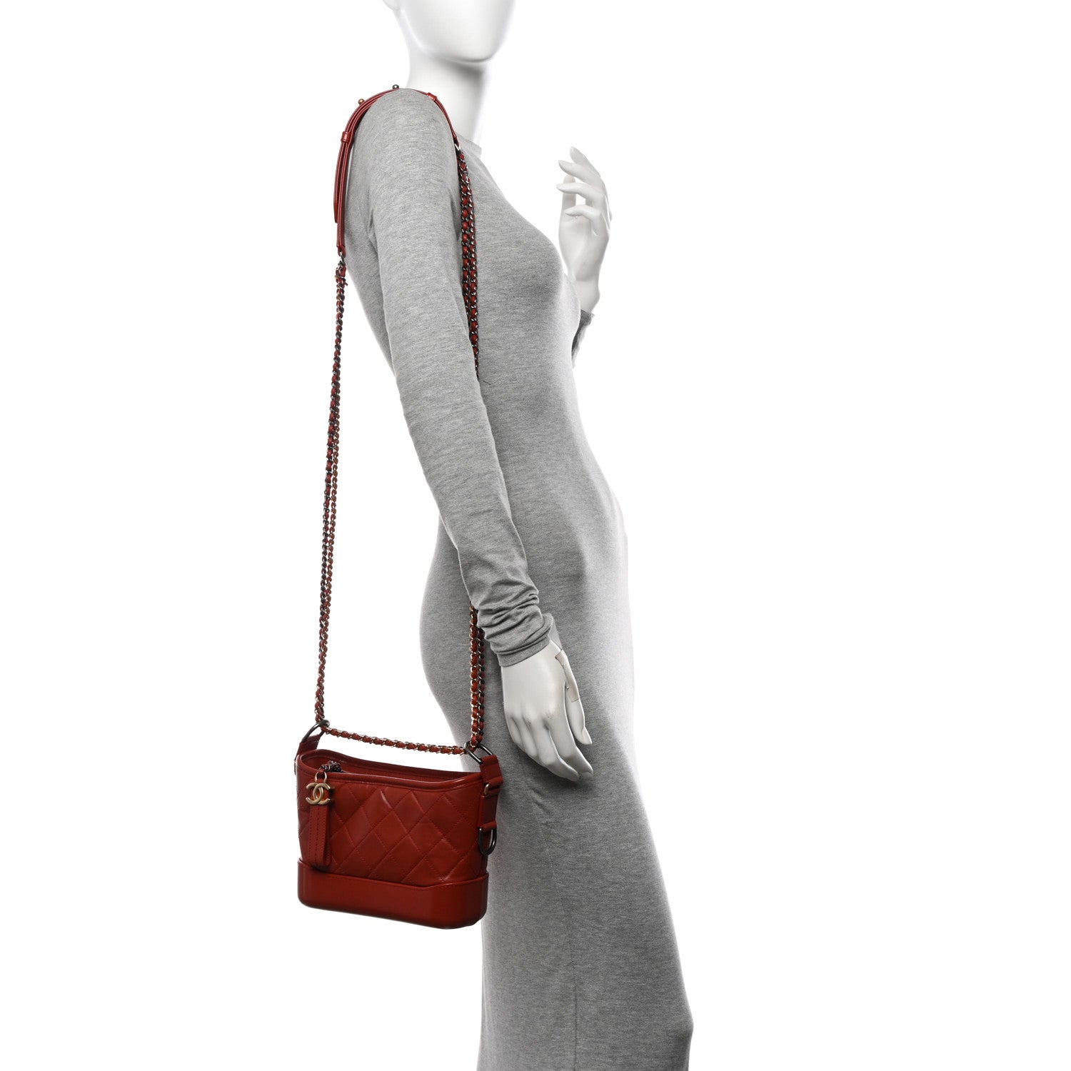Chanel Aged Calfskin Quilted Small Gabrielle Hobo Red 2 of 11
