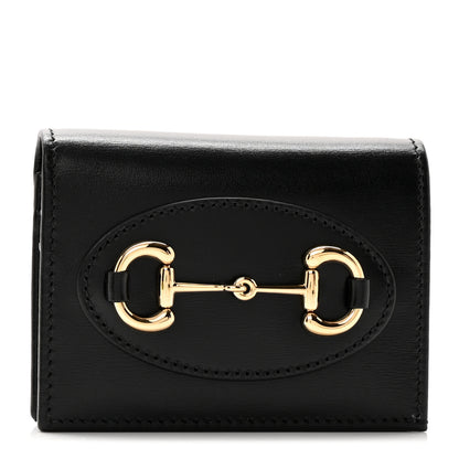 Gucci Boarded Plutone Calfskin Horsebit 1955 Card Case Wallet Black 1 of 8