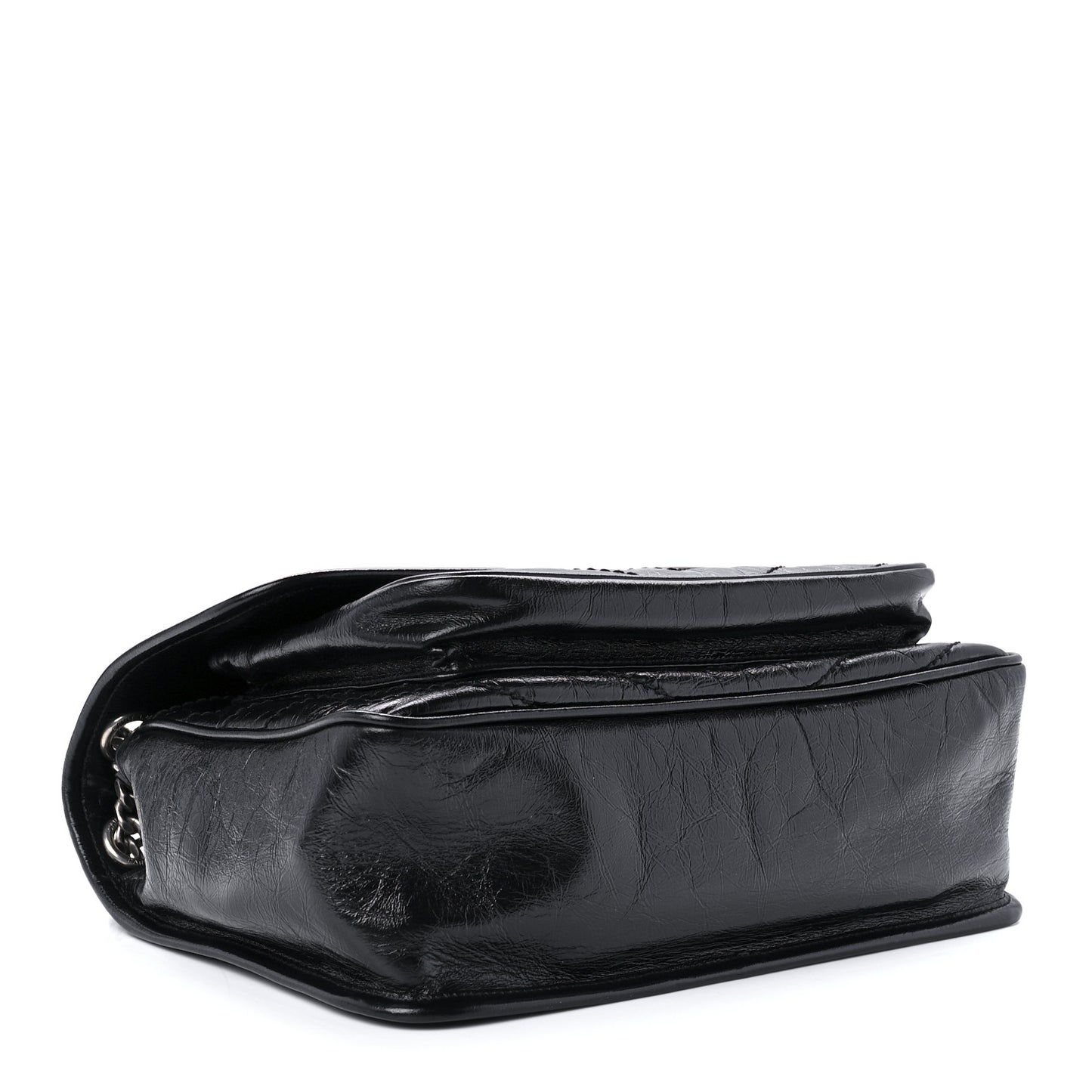 Crinkled Calfskin Matelasse Monogram Medium Niki Chain Satchel Black
