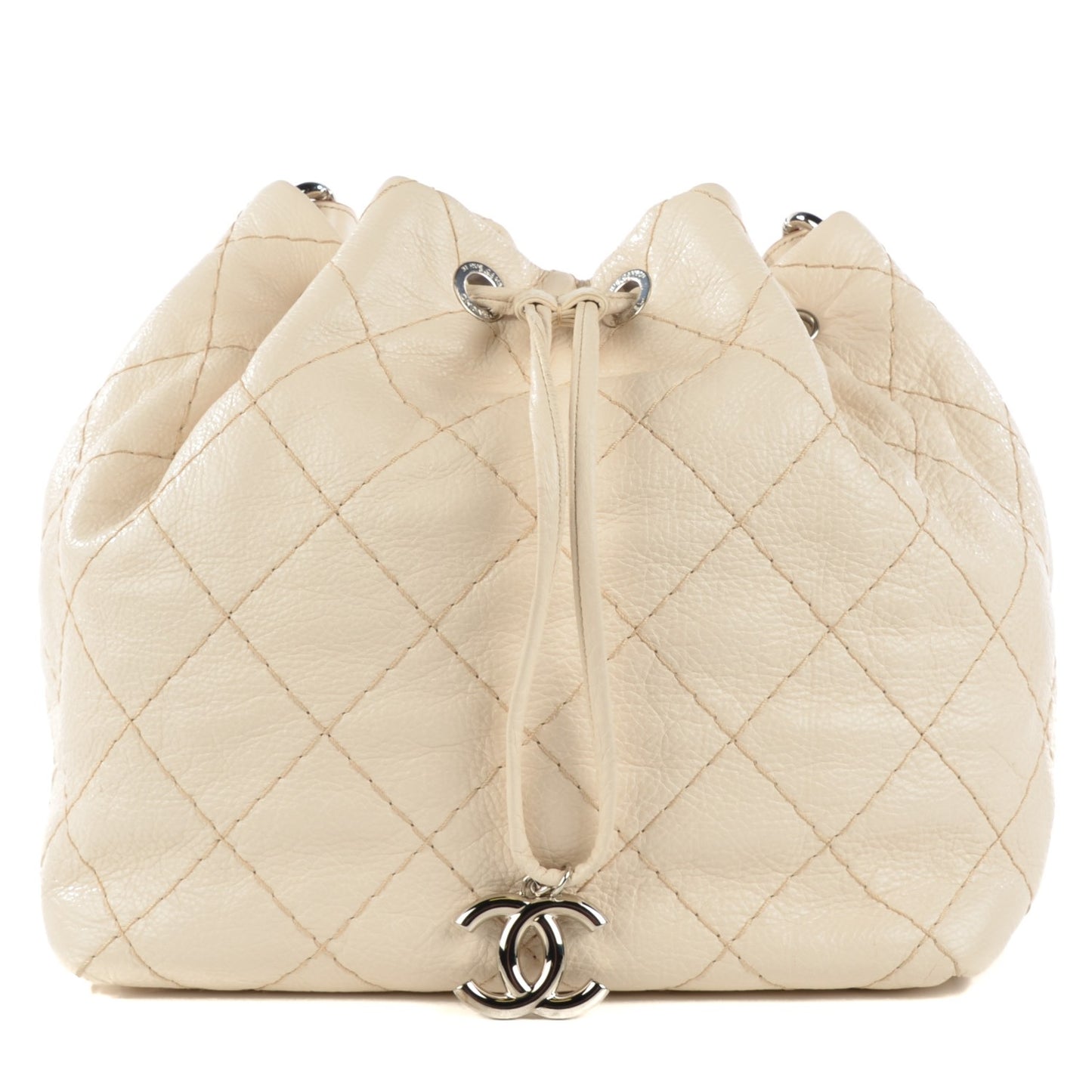 Glazed Calfskin On The Road Drawstring Tote Ivory