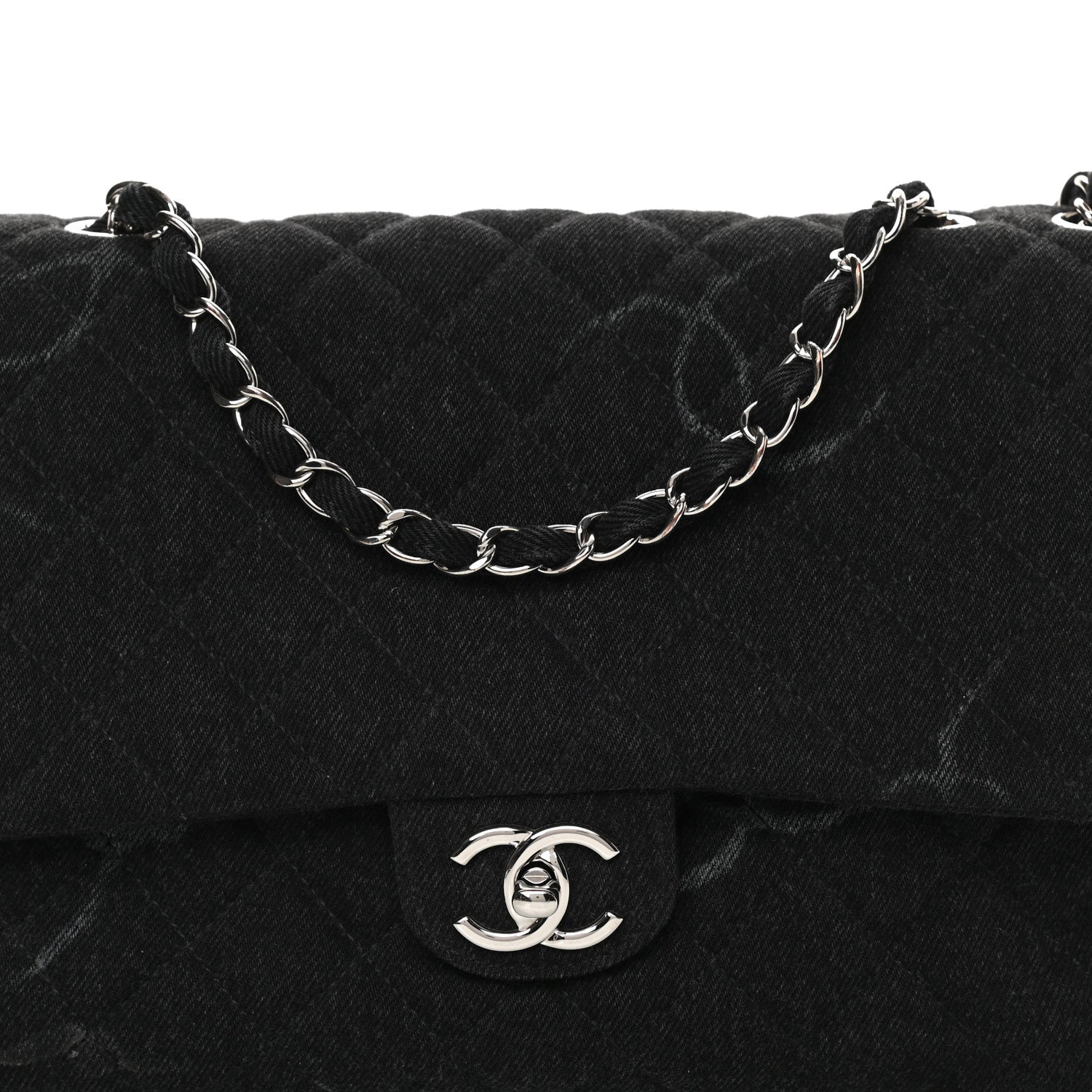Chanel Denim Quilted CC Print Jumbo Single Flap Black 7 of 9