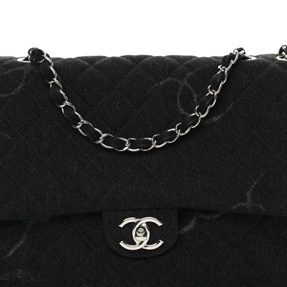 Chanel Denim Quilted CC Print Jumbo Single Flap Black 7 of 9