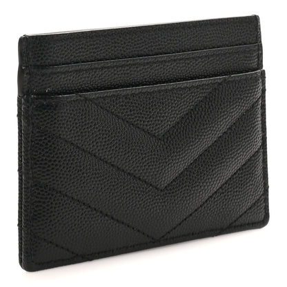 Saint Laurent Grain De Poudre Matelasse Chevron Monogram Credit Card Case Black 3 of 8