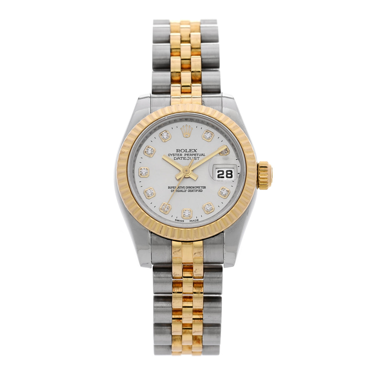 Stainless Steel 18K Yellow Gold Diamond 26mm Oyster Perpetual Datejust Watch Silver 179173