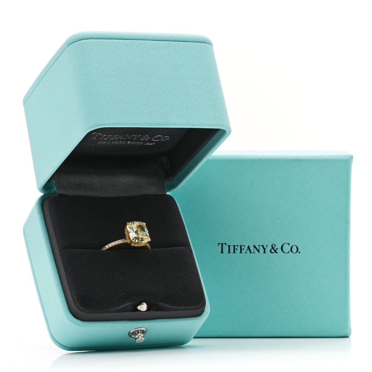 18K Yellow Gold Fancy Yellow Diamond 2.85ct Novo Cushion Cut Engagement Ring 50 5.5