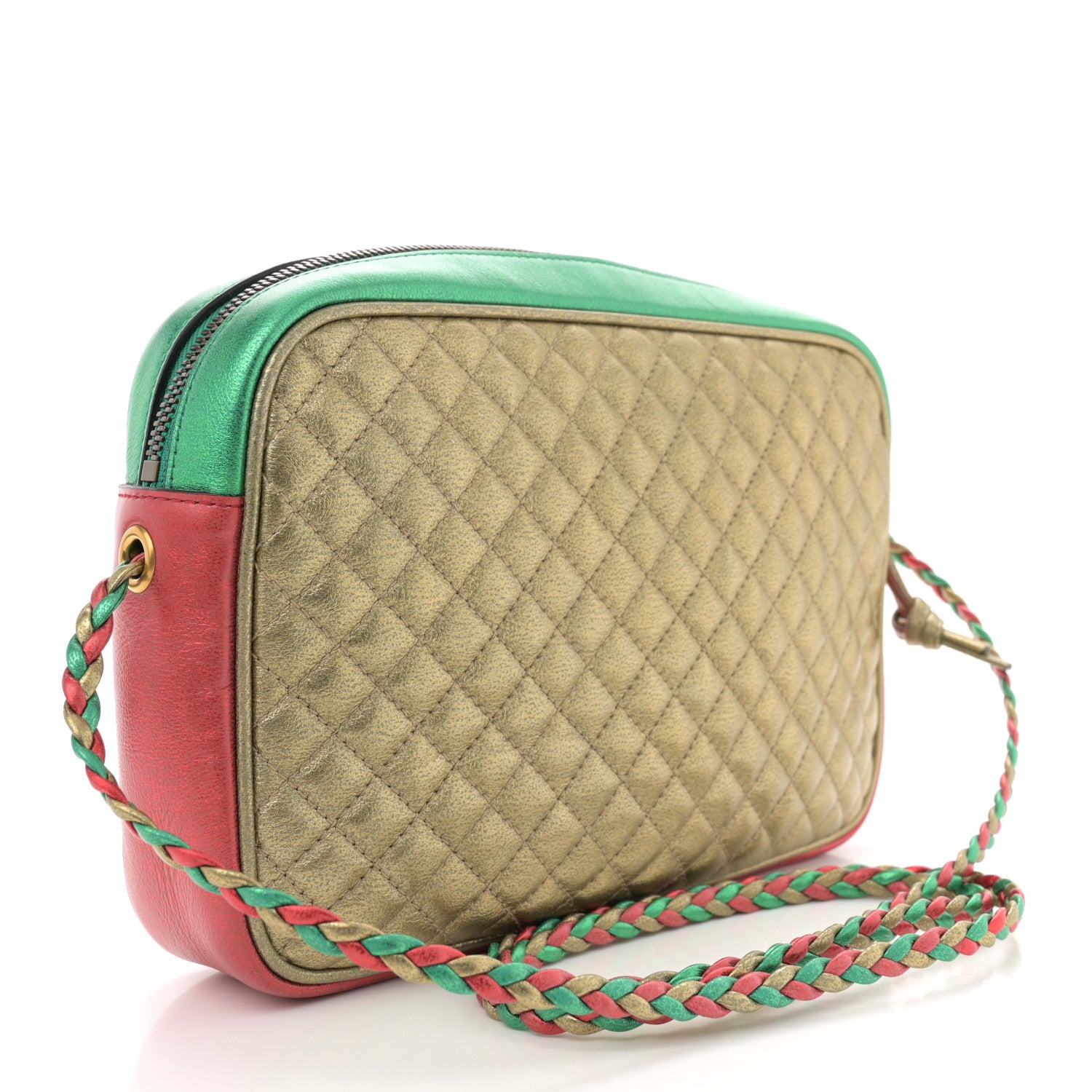 Gucci Laminated Nappa Trapuntata Small Zumi Shoulder Bag Rosso Jasmine Green 3 of 11