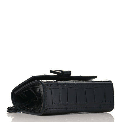 Balenciaga Shiny Calfskin Monochrome Crocodile Embossed Hourglass Chain Cardholder Black 4 of 10