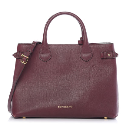 Burberry Grainy Calfskin House Check Medium Banner Tote Mahogany Red 1 of 9