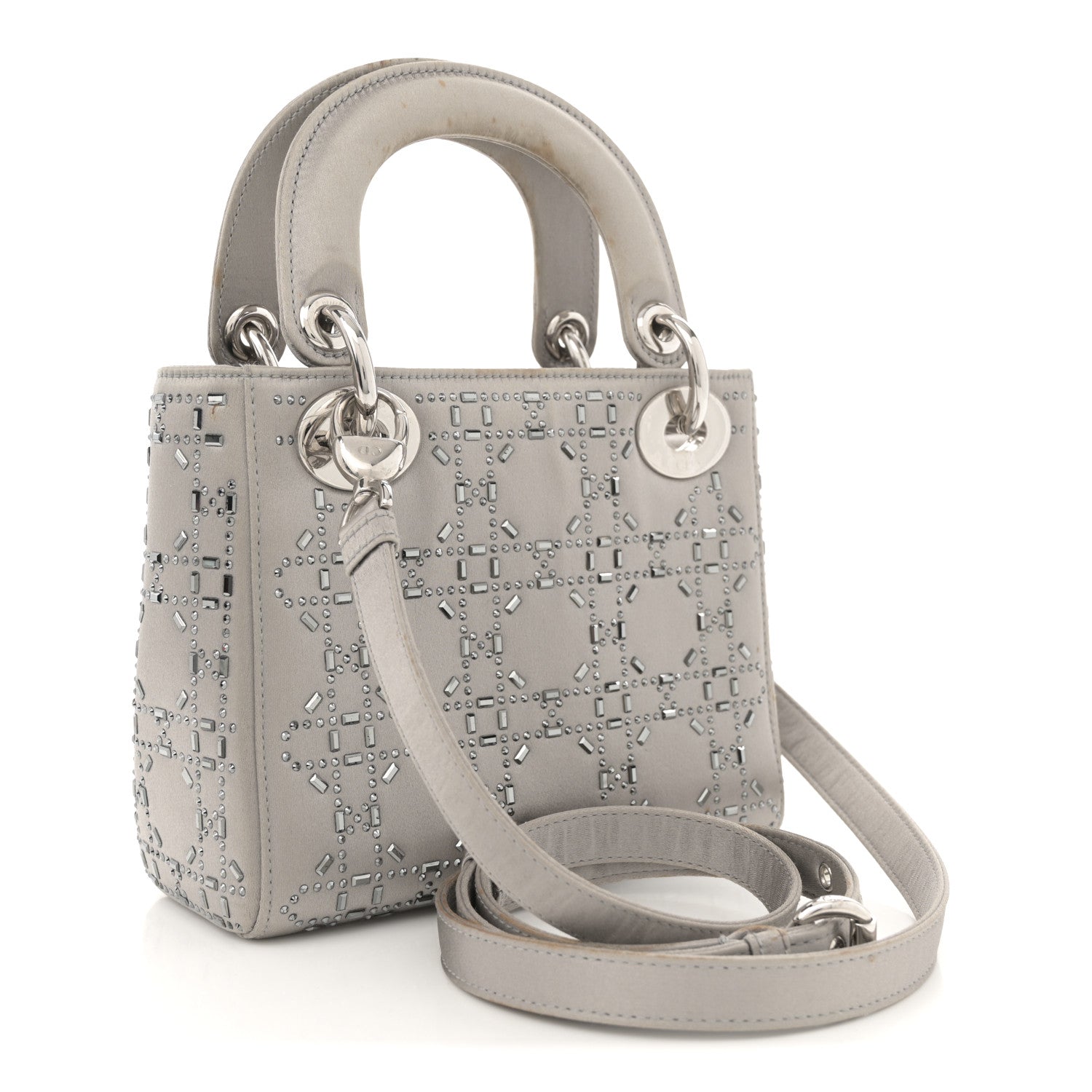 Christian Dior Satin Crystal Cannage Mini Lady Dior Gray 1746070