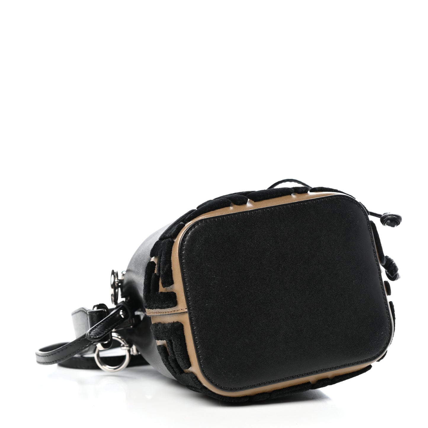 Vitello Liberty Velvet F is Fendi FF Bi-Color Mini Mon Tresor Bucket Bag Black Fango