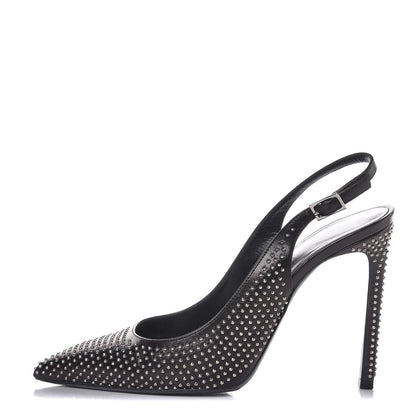 Saint Laurent Calfskin Studded Paris 105 Slingback Pumps 38.5 Black 1 of 12