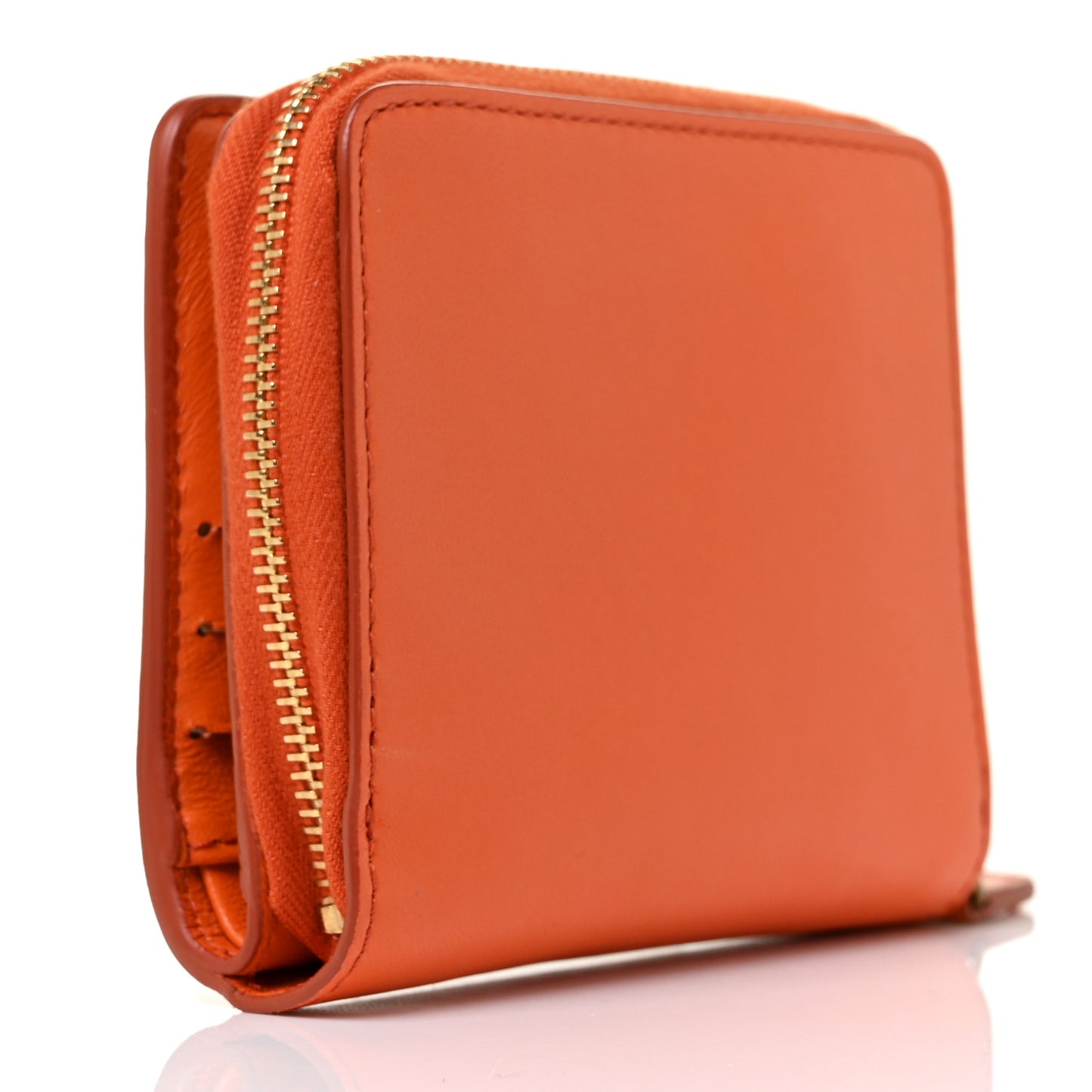 Calfskin Compact Zipped Multifunction Wallet Orange