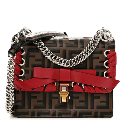 Fendi Vitello Shiny Nappa Bi-Color FF 1974 Lace Up Bow Embossed Small Kan I Shoulder Bag Maya Black Fragola 1 of 11
