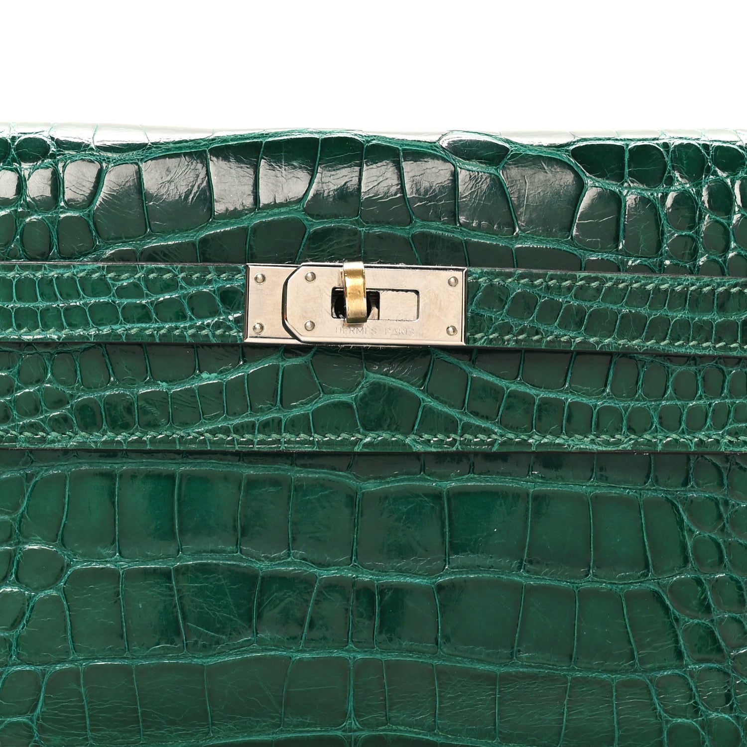 Hermes Shiny Alligator Kelly Tri-Fold Longue Wallet Vert Emeraude 9 of 10
