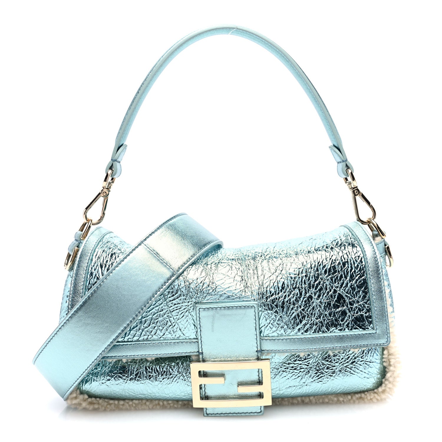 Fendi Metallic Lambskin Sheepskin Fur Re-Edition 2005-2006 Baguette Light Blue 1 of 10