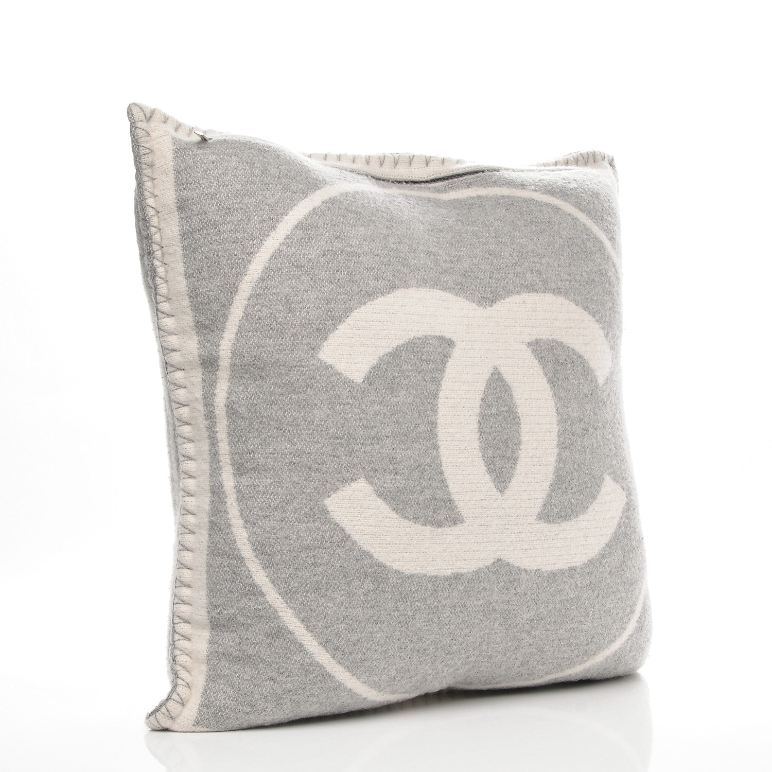 Chanel Merino Wool Cashmere CC Pillow Grey Off White 3 of 5