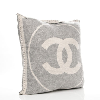 Chanel Merino Wool Cashmere CC Pillow Grey Off White 3 of 5