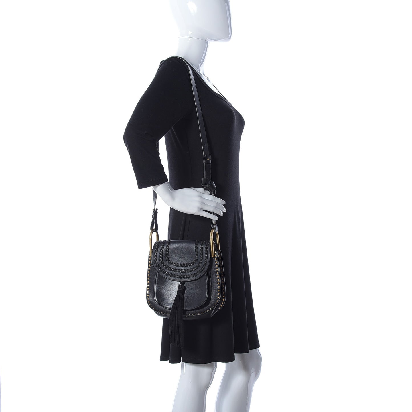 Calfskin Braided Small Hudson Shoulder Bag Black