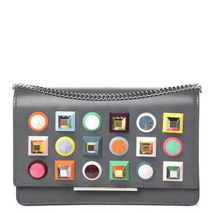 Fendi Vitello Liberty Studded Tube Wallet On Chain Asfalto Multicolor 1 of 8