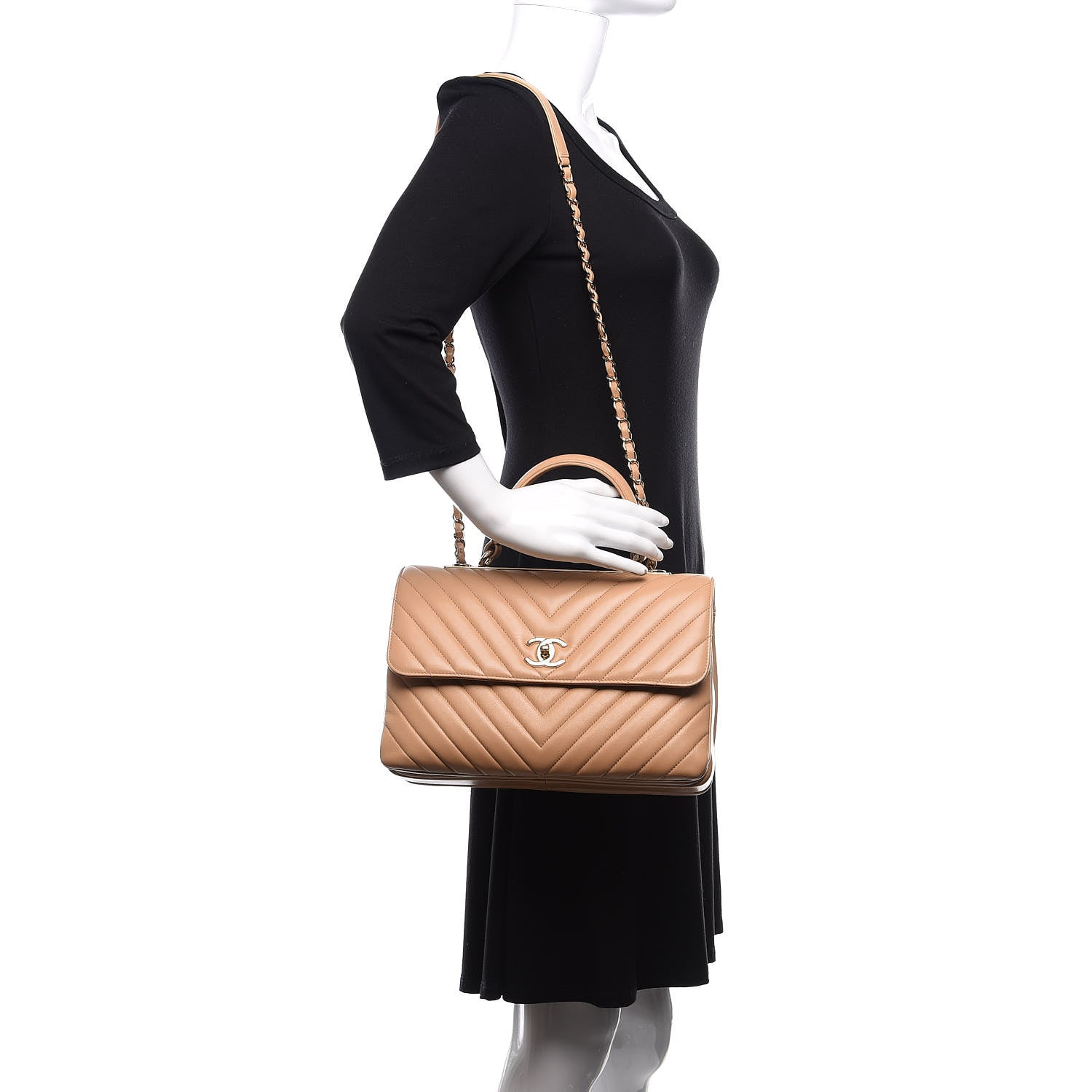 Chanel Lambskin Chevron Quilted Medium Trendy CC Dual Handle Flap Bag Beige 2 of 12