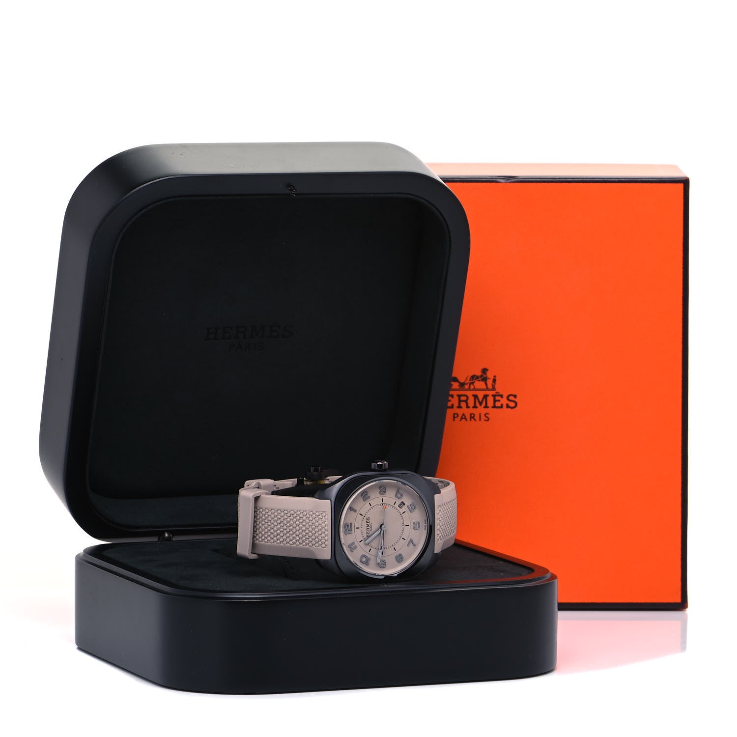 Hermes Titanium Rubber 39mm H08 Special Edition Automatic Watch Taupe 5 of 5