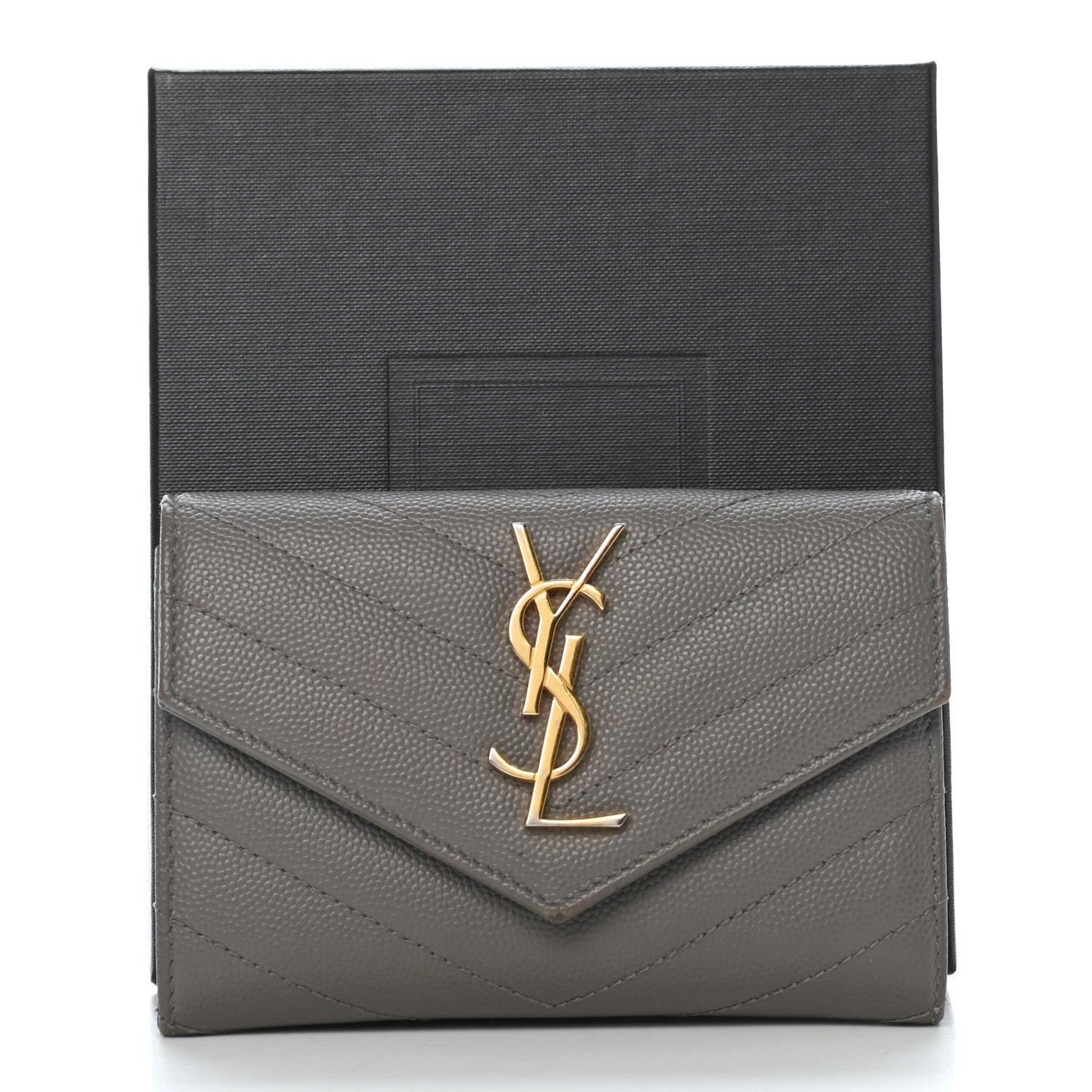 Saint Laurent Grain De Poudre Matelasse Chevron Small Monogram Envelope Wallet Fog 8 of 8