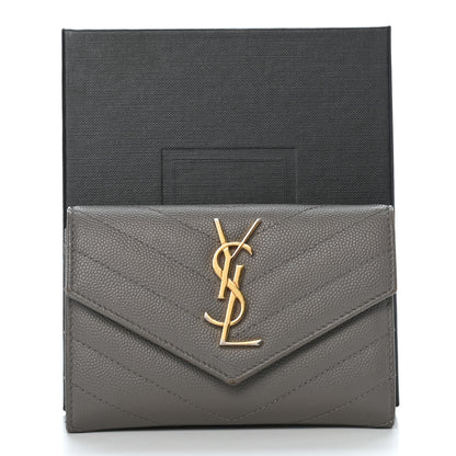 Saint Laurent Grain De Poudre Matelasse Chevron Small Monogram Envelope Wallet Fog 8 of 8