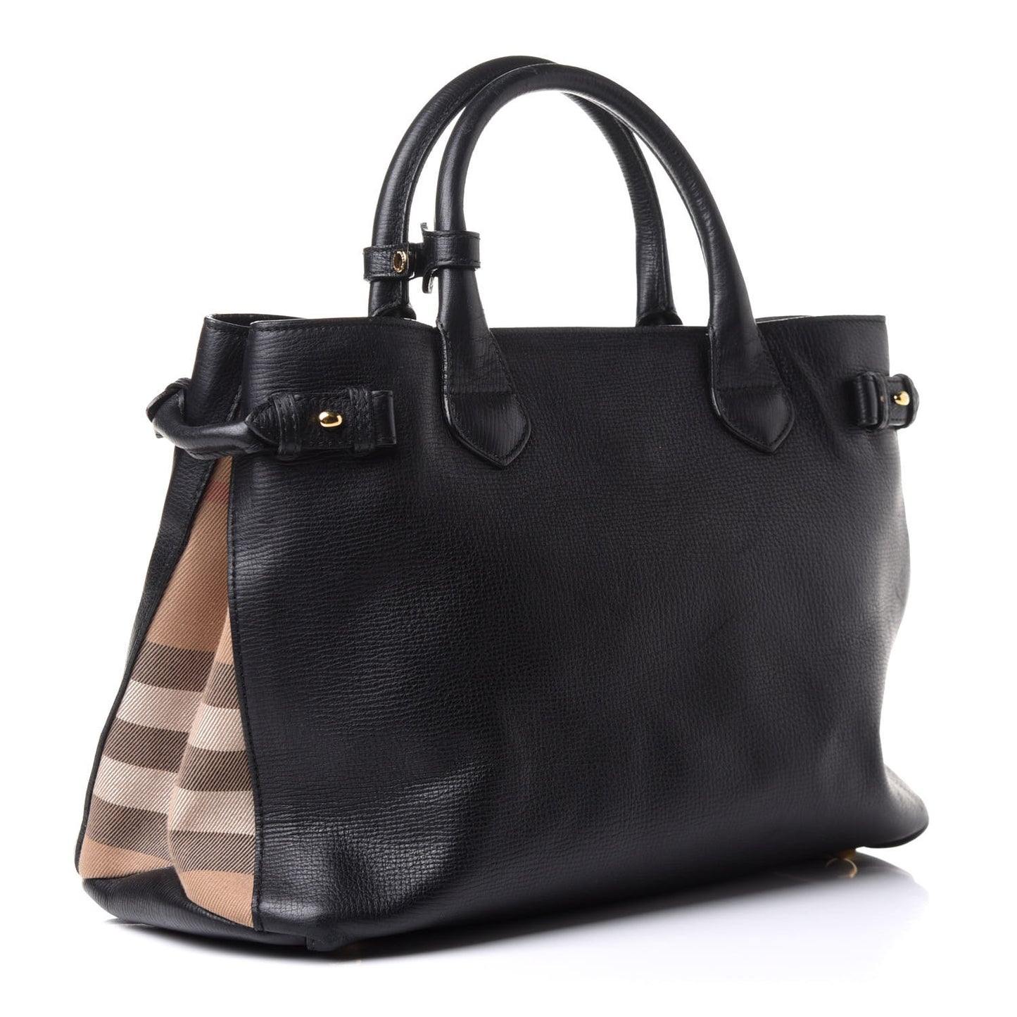 Grainy Calfskin House Check Medium Banner Tote Black