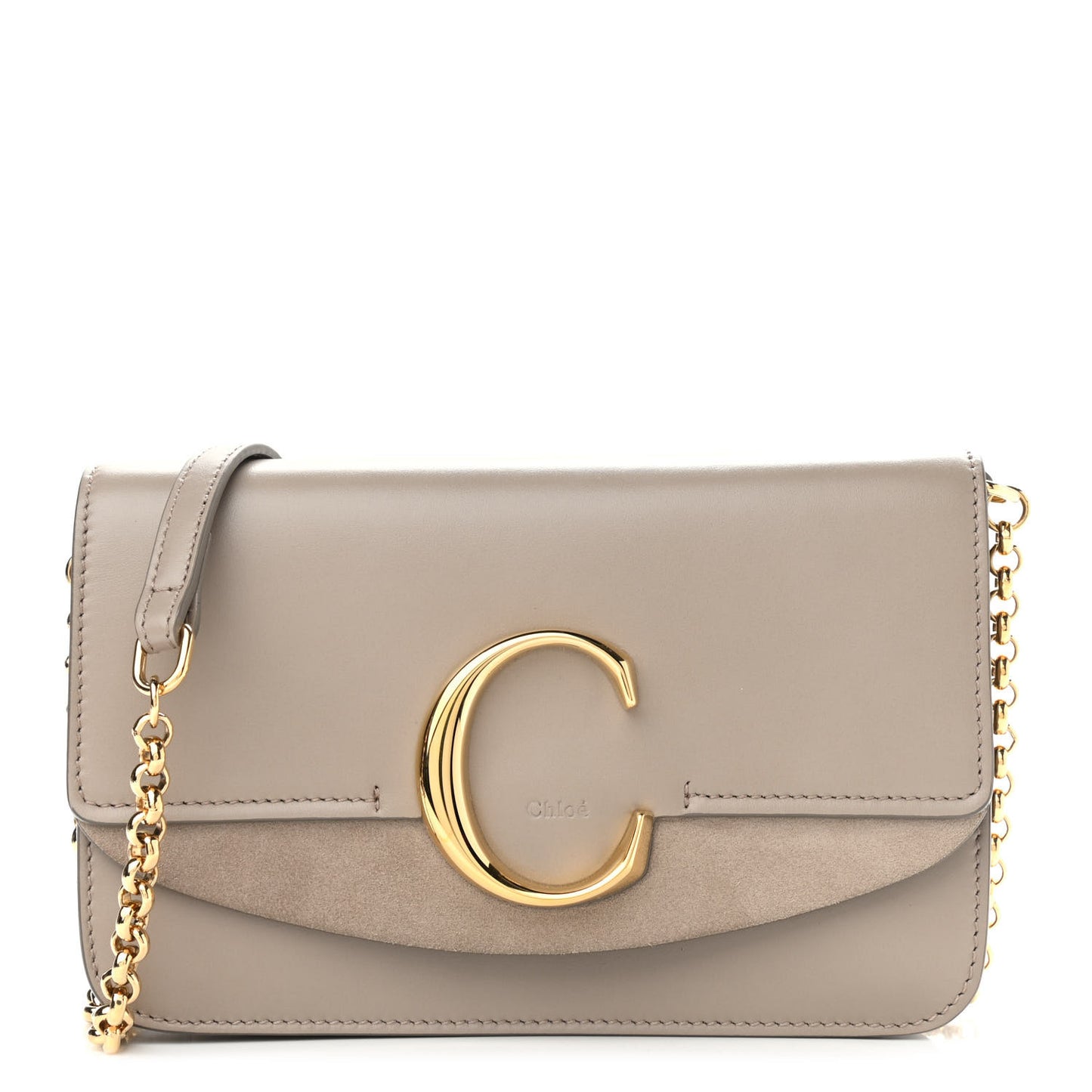 Calfskin Suede C Clutch With Chain Motty Grey