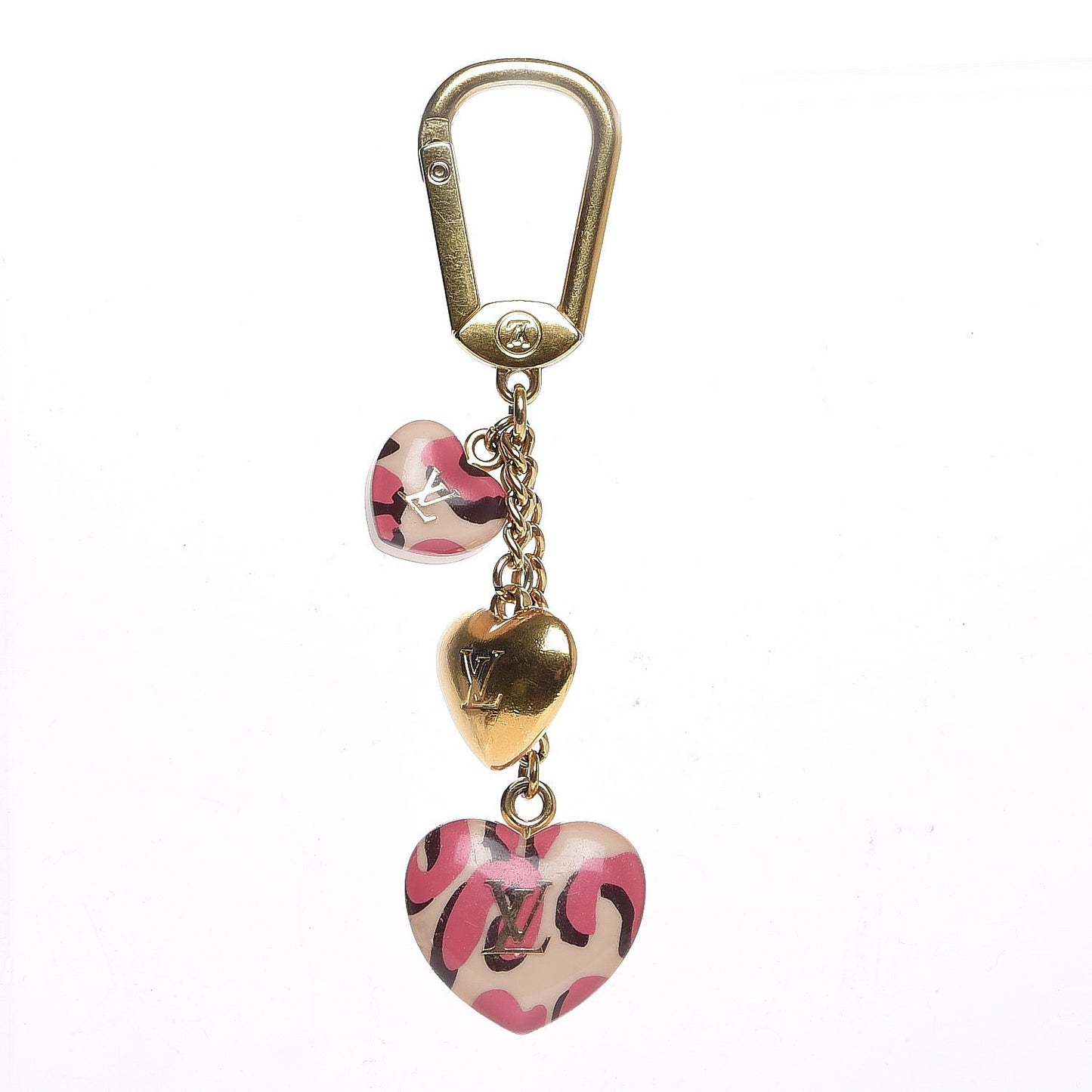 Leopard Heart Bag Charm Key Holder Blanc Corail