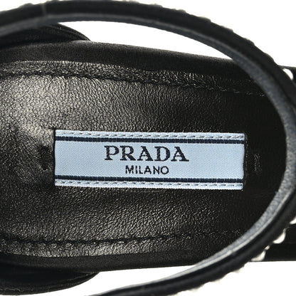 Prada Satin Crystal Triangle Logo 40/135mm Platform Sandals 38.5 Black 6 of 7