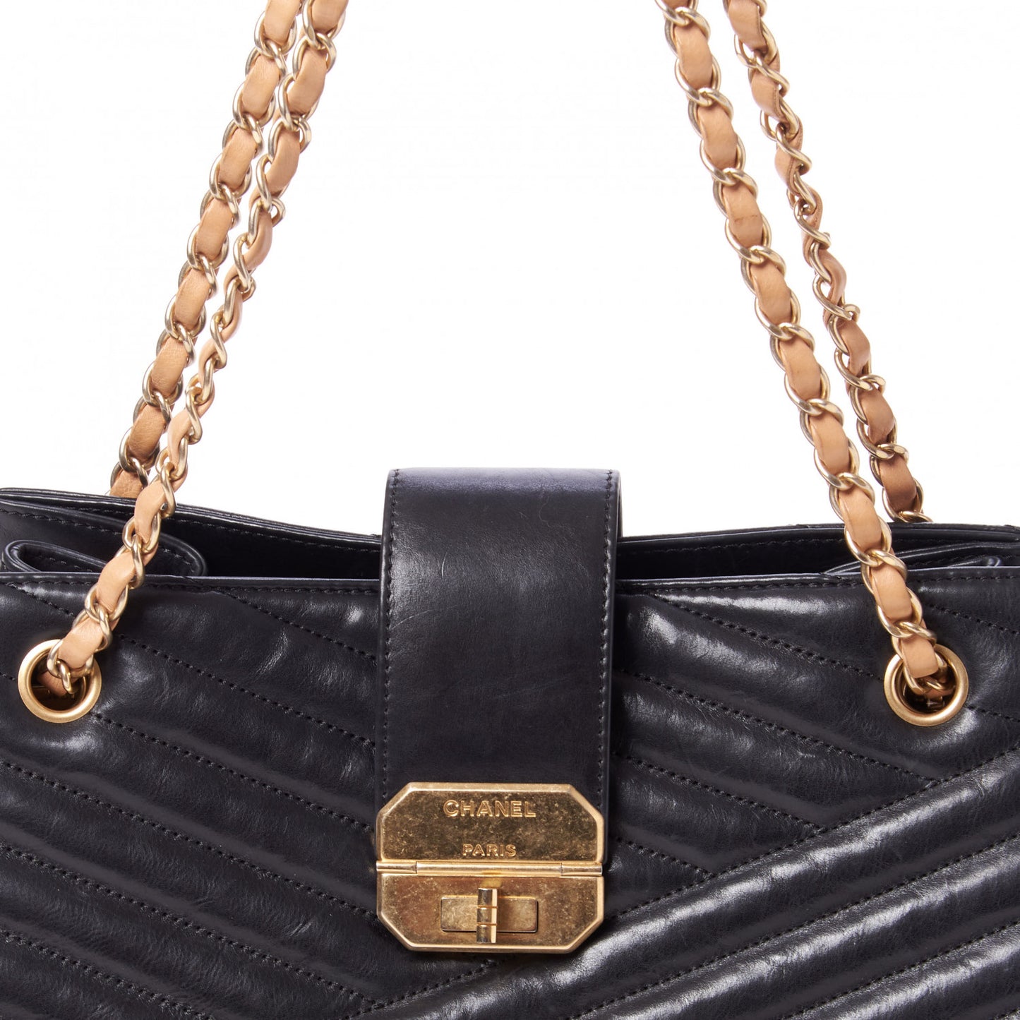 Calfskin Chevron Quilted Gabrielle Tote Black