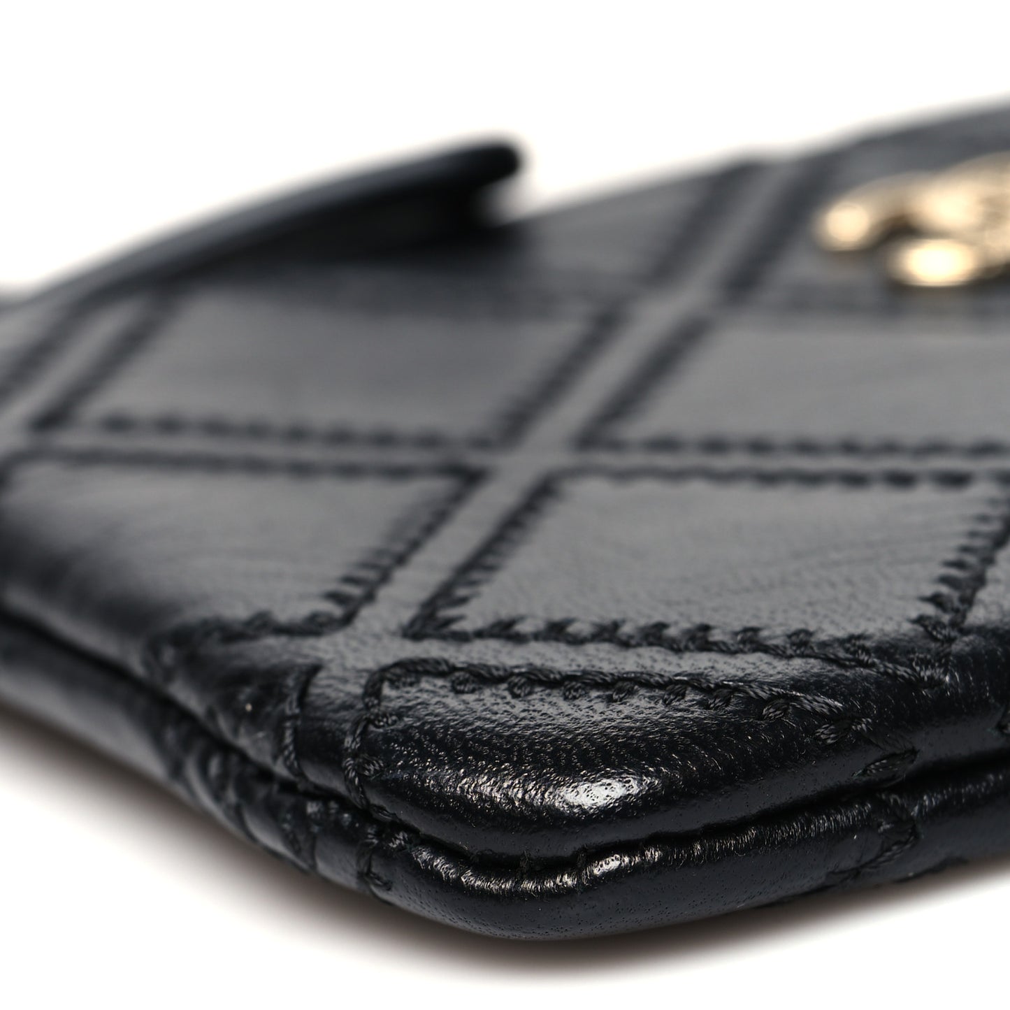 Lambskin Stitched Small Cosmetic Case Black