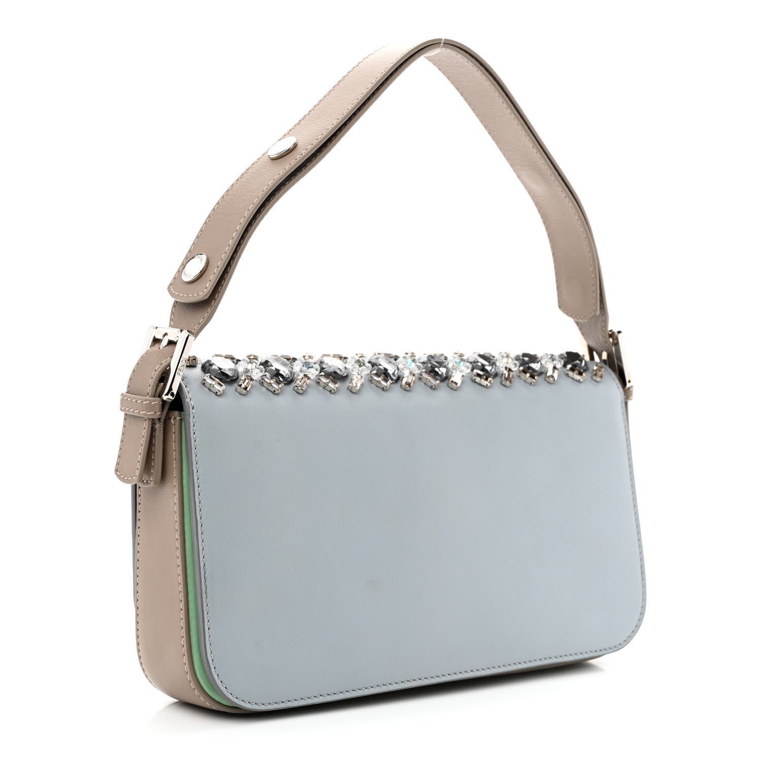 Fendi Vitello Dolce Crystal 3Baguette Shoulder Bag Blue Grey 3 of 13