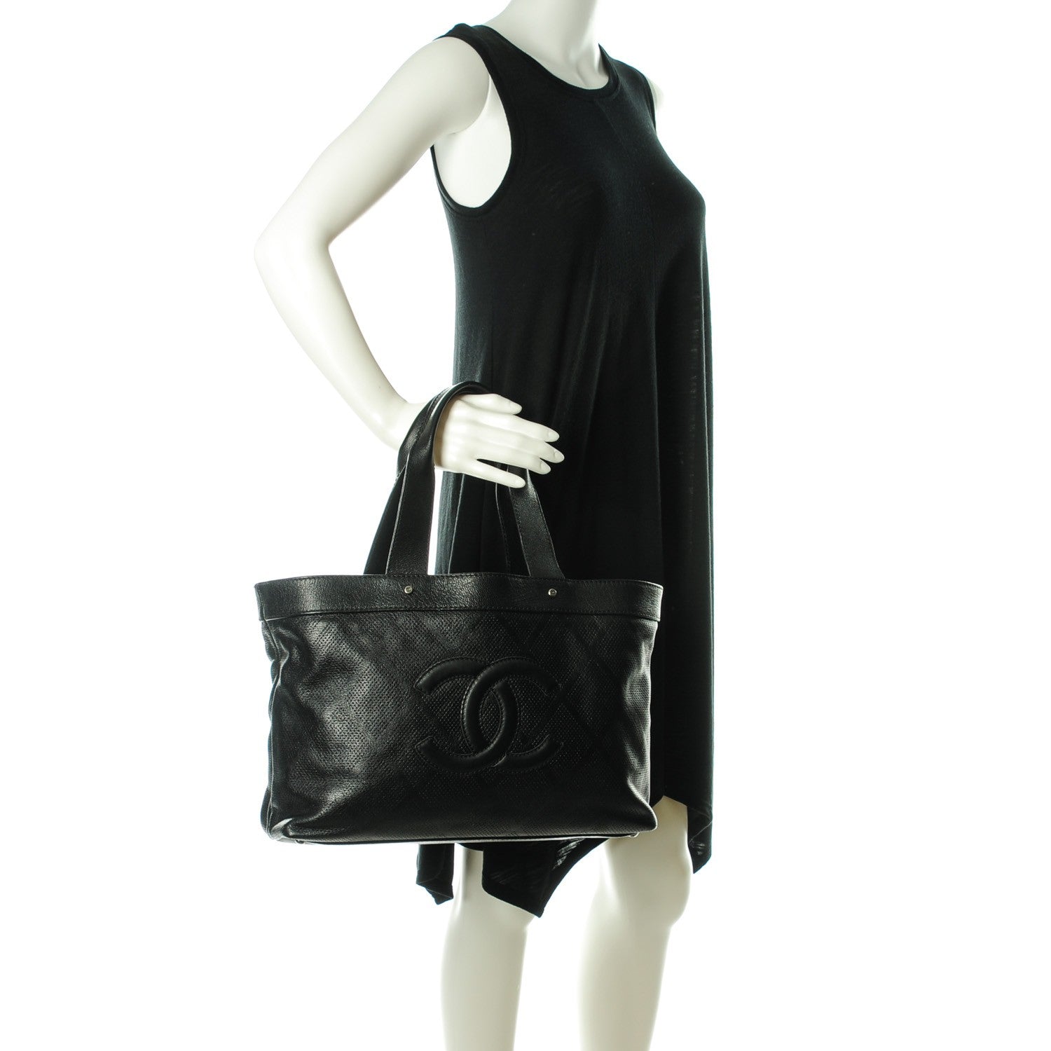 Chanel Goatskin Perforated Large CC Tote Black 2 of 7