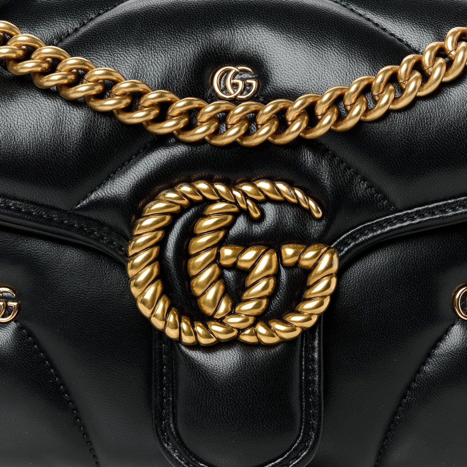 Gucci Nappa Matelasse Double G Studs Small Torchon GG Marmont Shoulder Bag Black 9 of 11