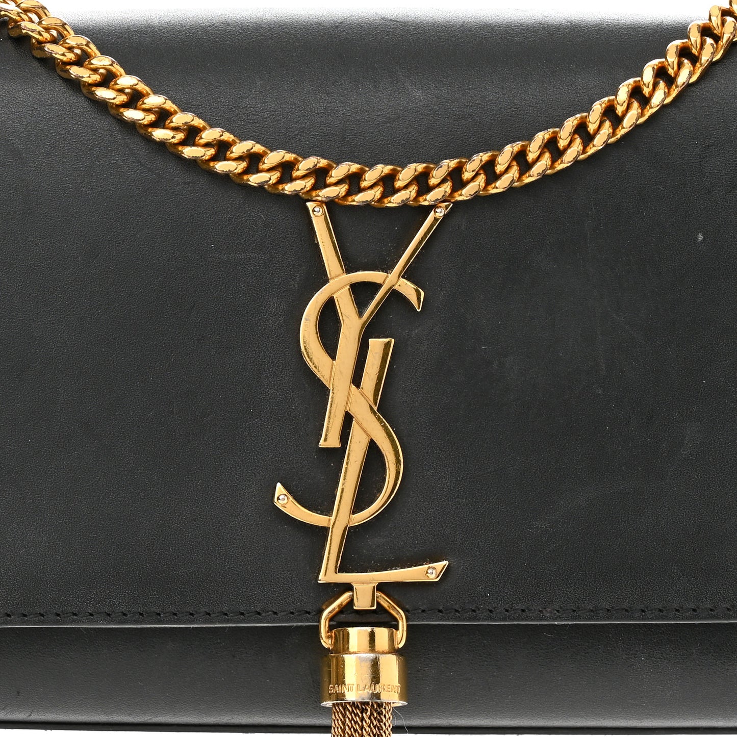 Calfskin Small Classic Monogram Kate Tassel Satchel Black