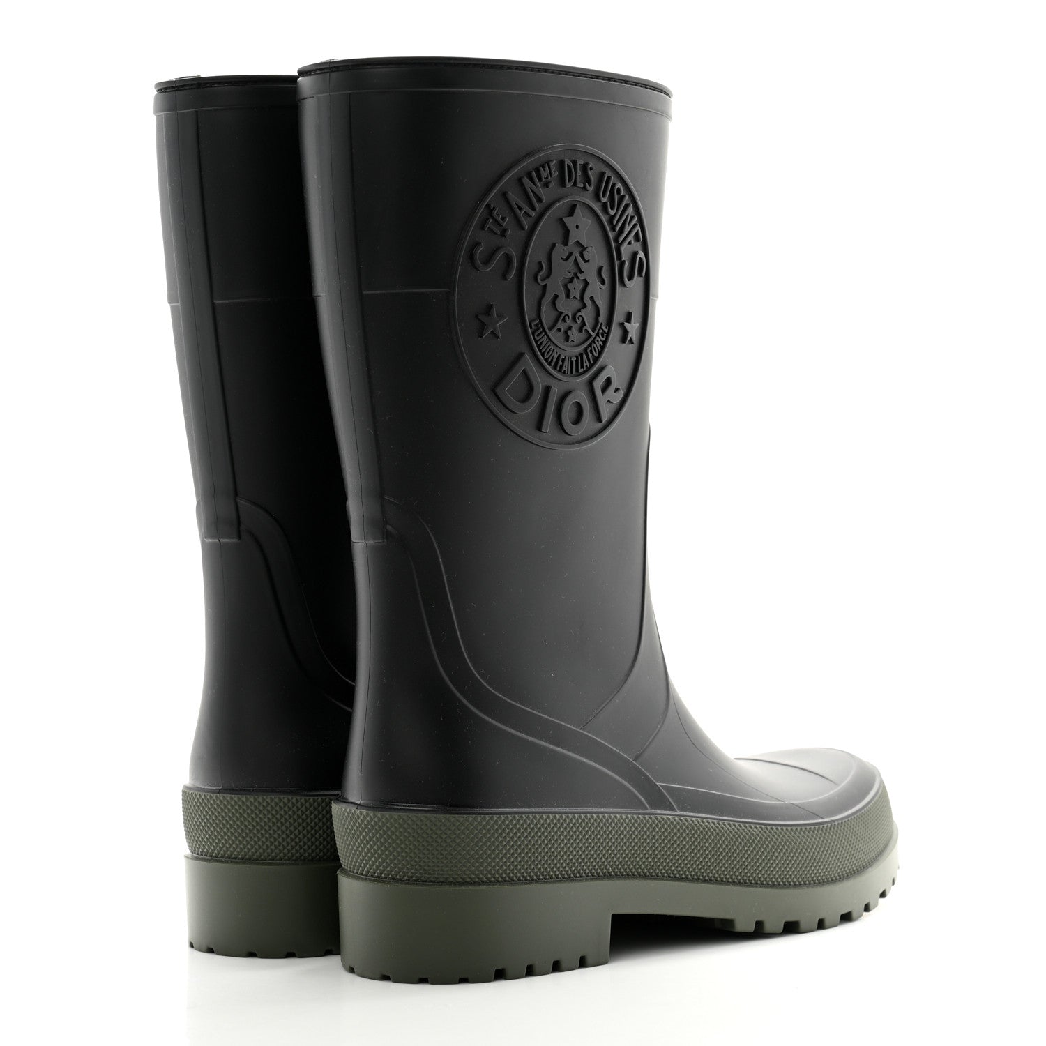 Christian Dior Rubber Diorunion Rain Boots 39 Black Military 4 of 8